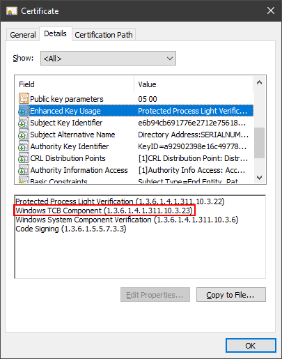 WinTcb Enhanced Key Usage OID